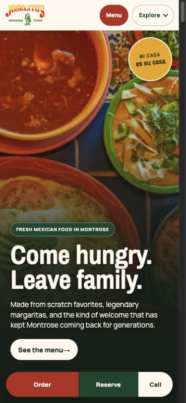 Current Joselito’s homepage on mobile